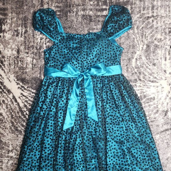 SOLD Small Polka-dot Turquoise Dress for Girls - Picture 1 of 5